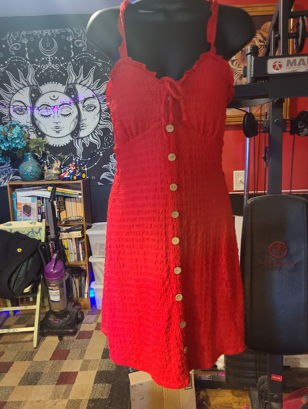 No Boundaries Red Button-Front Mini Dress